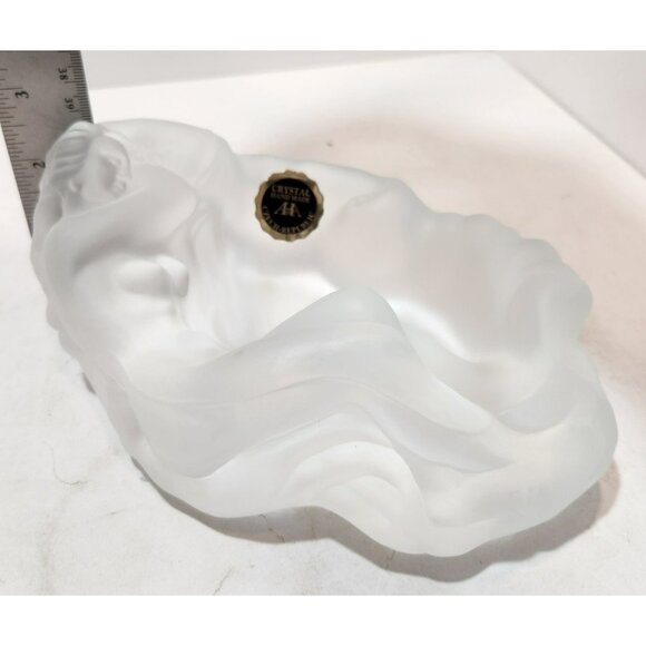 A & A Crystal Handmade Czech Art Deco Frosted Glass Nude Woman Ashtray Dish Vtg - Picture 12 of 12